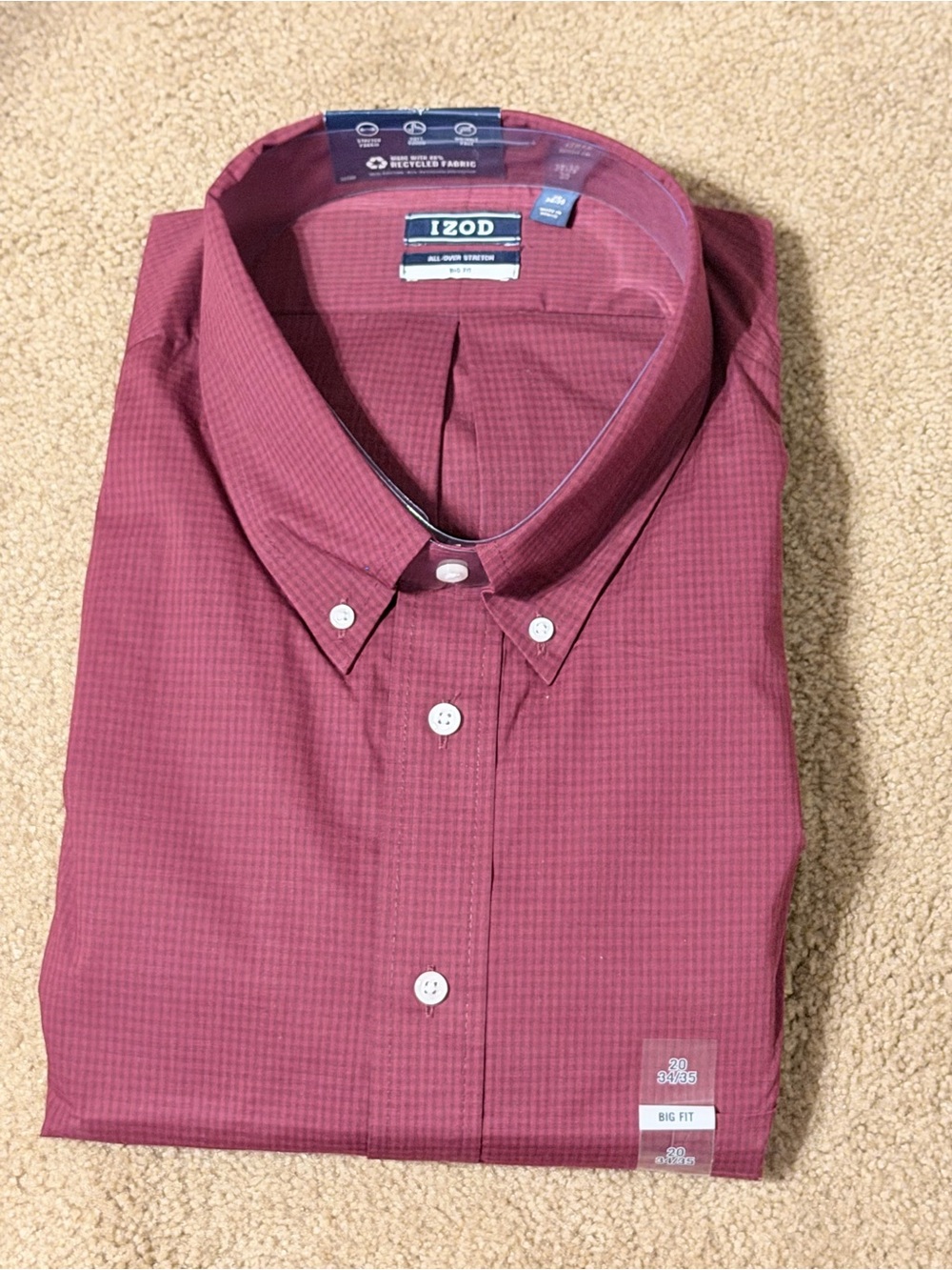 Izod Men's Button-Down Dress Shirt in Deep Wine